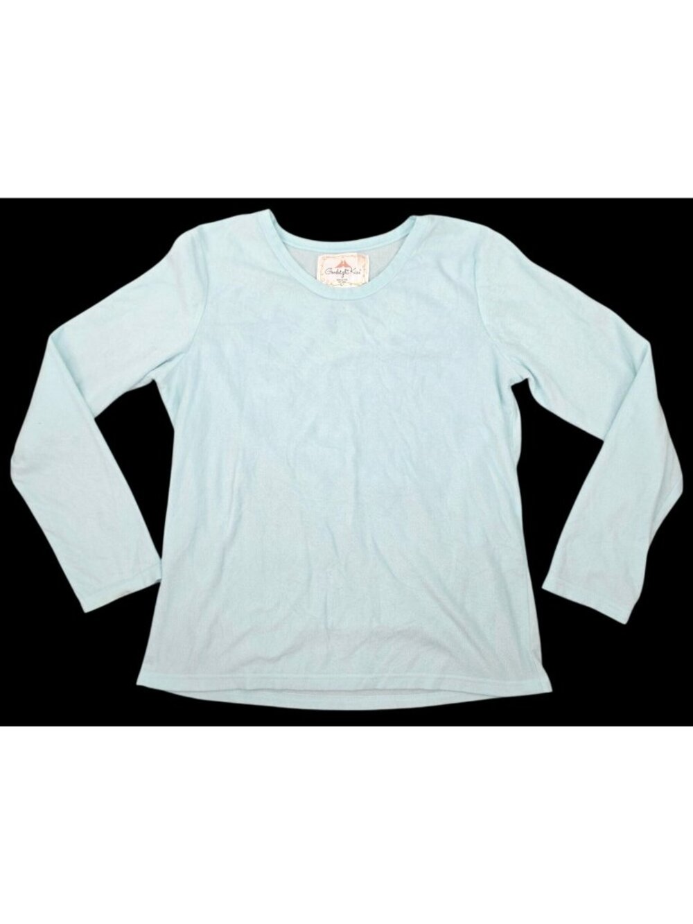 Women's Goodnight Kiss Fleece Pajama Top Large Blue Long Sleeve PJ's Warm